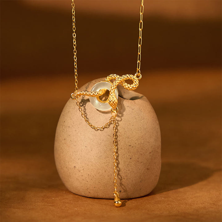 Buddha Stones , Chalcedon, Friedensschnalle, 925er Sterlingsilber, Gold, Jahr der Schlange, Harmonie-Halskettenanhänger - image 1