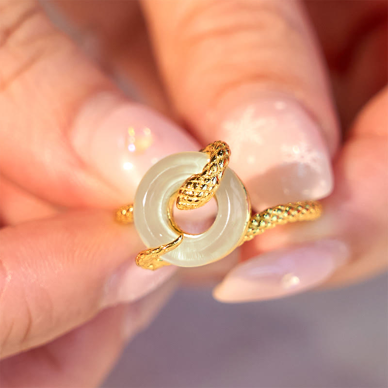 Buddha Stones Chalcedon Friedensschnalle 925 Sterling Silber Goldener Harmoniering des Jahres der Schlange - image 9