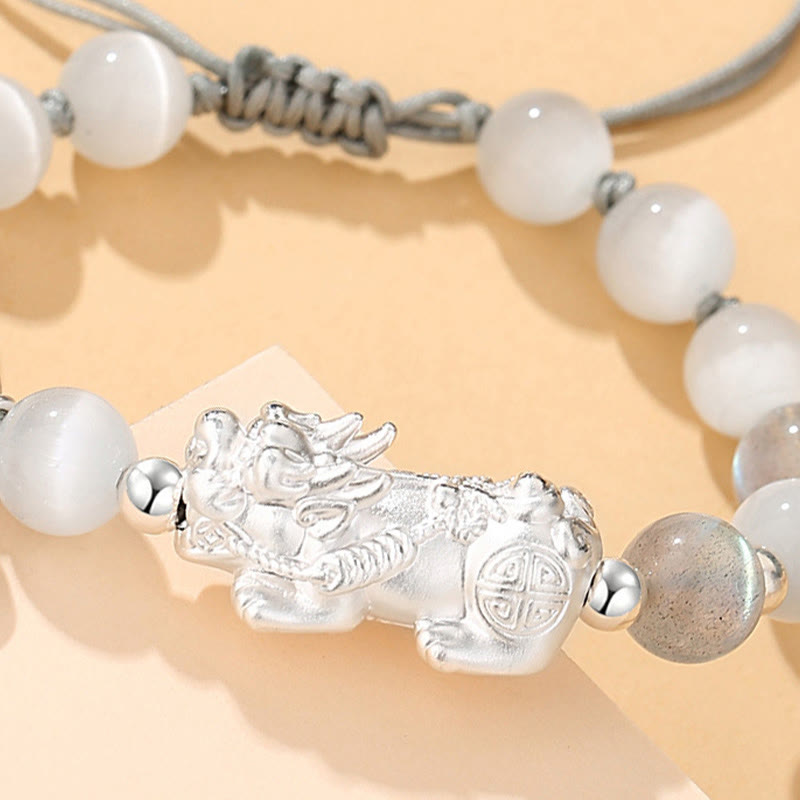 Buddha Stones Pi Xiu Sechs Wahre Worte 999 Sterling Silber Schwarzer Obsidian Weißer Türkis Chrysoberyll Glücksarmband - image 13