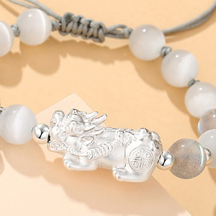 Buddha Stones Pi Xiu Sechs Wahre Worte 999 Sterling Silber Schwarzer Obsidian Weißer Türkis Chrysoberyll Glücksarmband - image 13