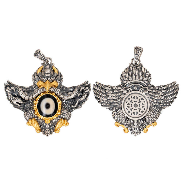 Buddha Stones 925 Sterling Silber Tibet Garuda Vogel Dzi Perle Schutz Halskette Anhänger - image 11