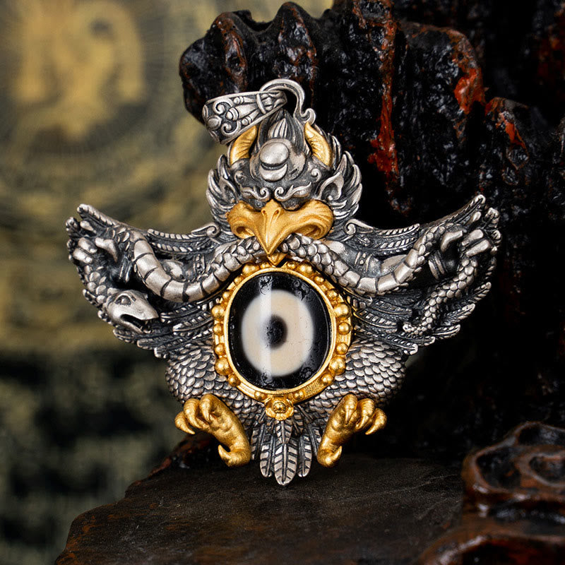 Buddha Stones 925 Sterling Silber Tibet Garuda Vogel Dzi Perle Schutz Halskette Anhänger - Garuda (nur Anhänger) - image 0
