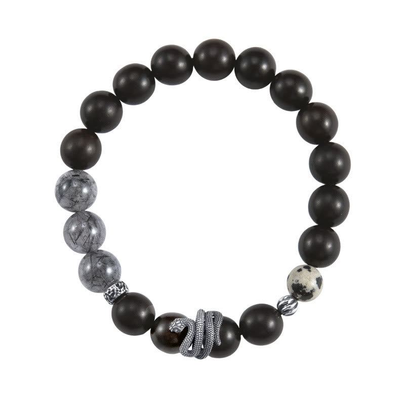 Buddha Stones Ebenholz Schwarzer Rutilquarz 925 Sterling Silber Jahr der Schlange Balance Armband - image 9