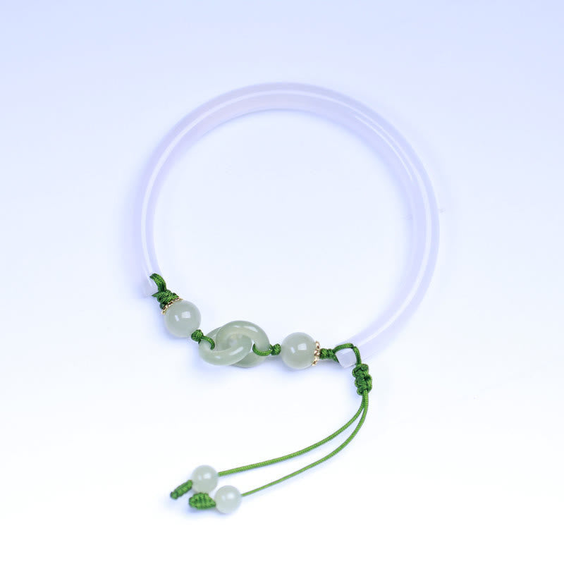 Buddha Stones Natürlichen Weißen Achat Hetian Jade Perlen Ineinander Verzahnung Positive Armband Armreif