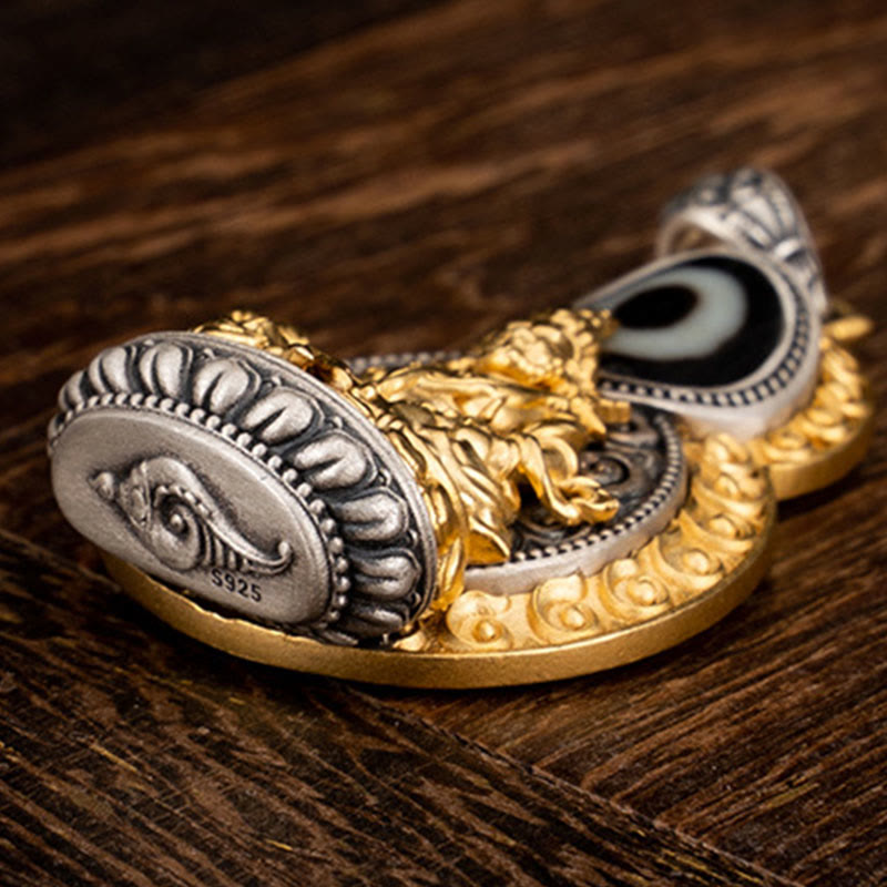 Buddha Stones, 925er Sterlingsilber, tibetisch, gelb, Jambhala, Gott des Reichtums, Dzi-Perle, Om Mani Padme Hum, Glück, Halskettenanhänger - image 4