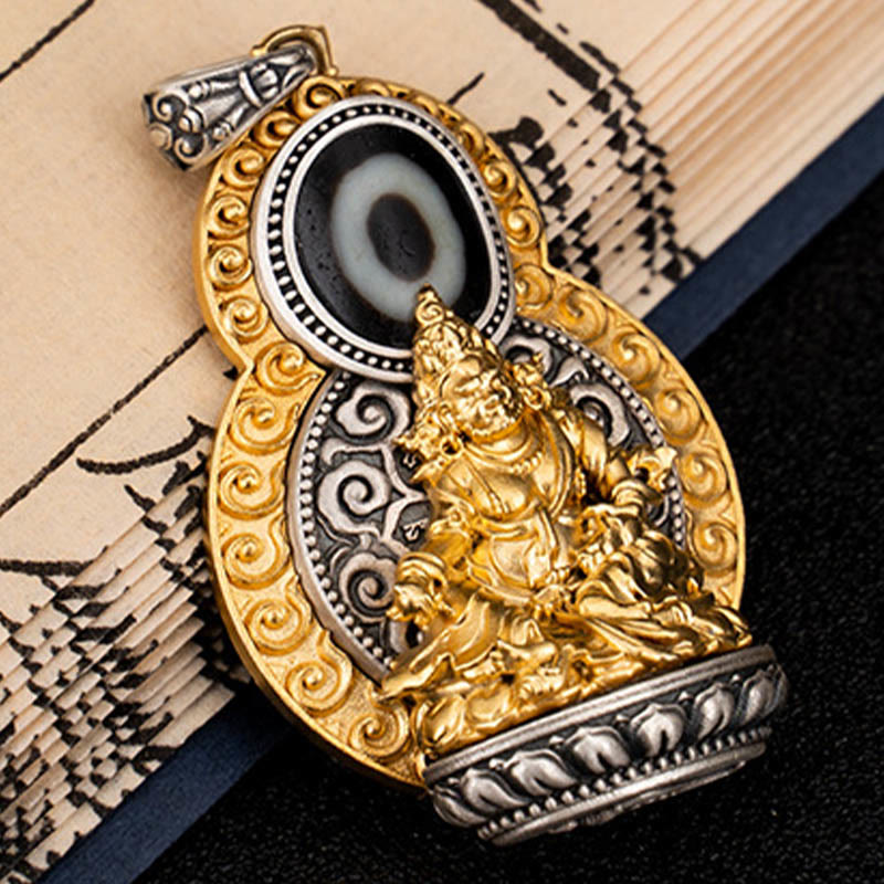 Buddha Stones, 925er Sterlingsilber, tibetisch, gelb, Jambhala, Gott des Reichtums, Dzi-Perle, Om Mani Padme Hum, Glück, Halskettenanhänger - image 5