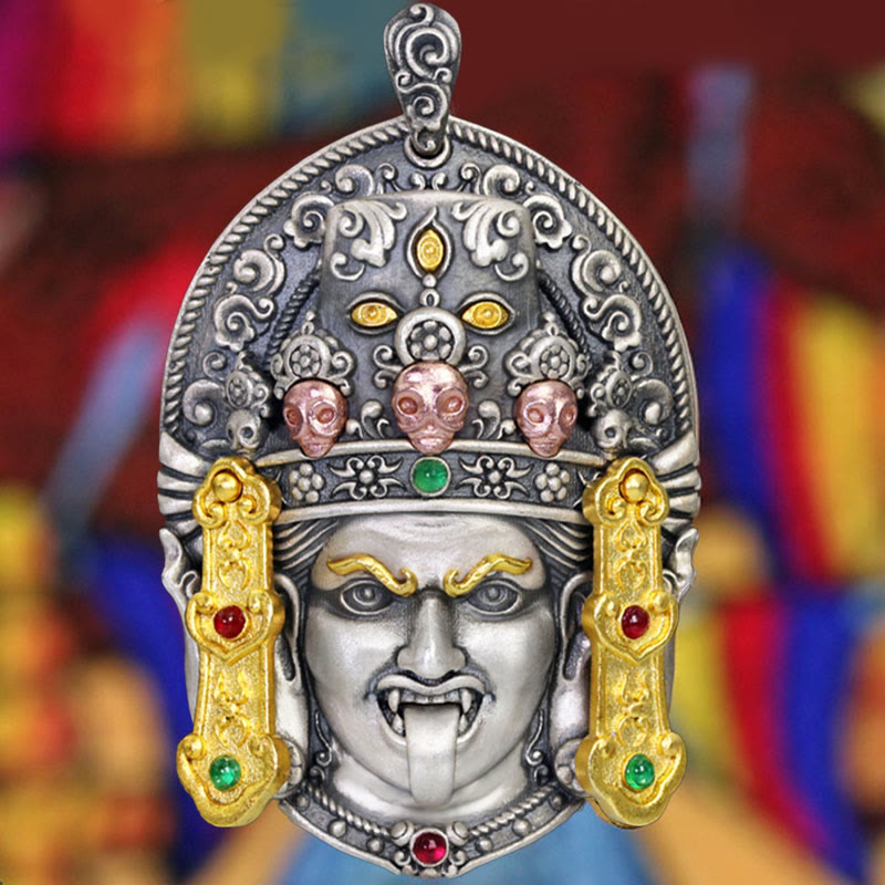 Halskette mit Anhänger „Buddha Stones“ aus 925er Sterlingsilber, tibetische Zakiram-Göttin des Reichtums, hält böse Geister fern