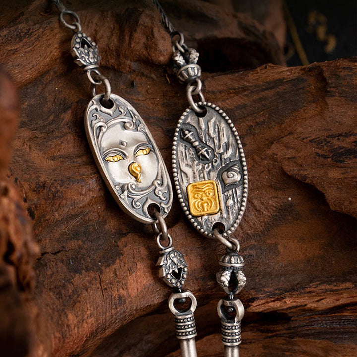 Buddha Stones, 925er Sterlingsilber, tibetische Zakiram, Göttin des Reichtums, Bodhisattva Tara, Om Mani Padme Hum, Schutz, Metallkette, Halskette - image 2