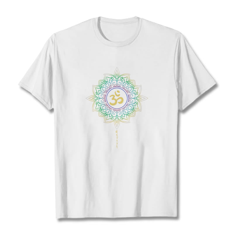 Buddha Stones OM Gelb Grün Farbverlauf Lotus Baumwolle T-Shirt - Weiß - 2XL - image 11