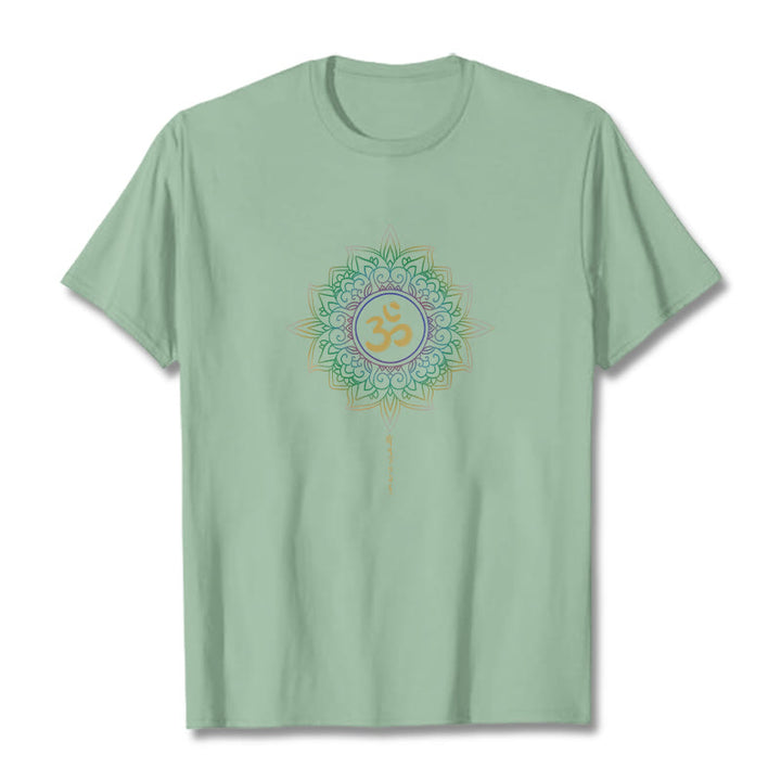 Buddha Stones OM Gelb Grün Farbverlauf Lotus Baumwolle T-Shirt - Blassgrün - 2XL - image 14