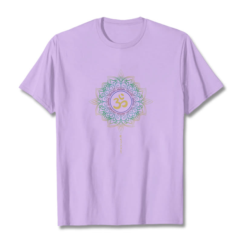 Buddha Stones OM Gelb Grün Farbverlauf Lotus Baumwolle T-Shirt - Pflaume - 2XL - image 16