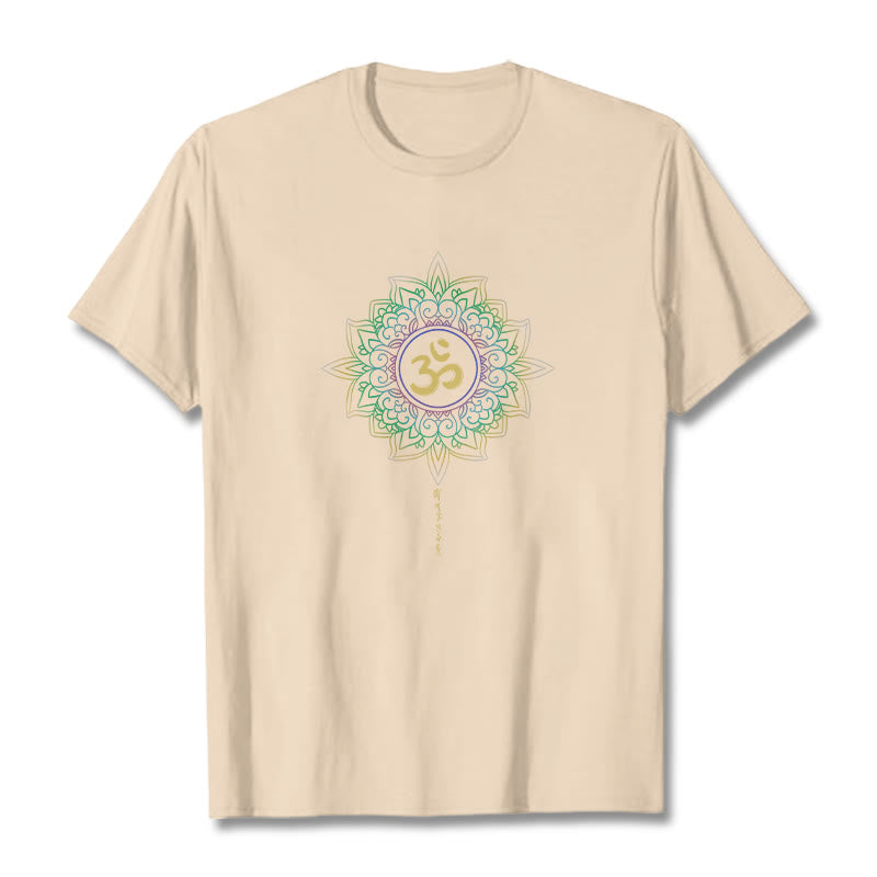 Buddha Stones OM Gelb Grün Farbverlauf Lotus Baumwolle T-Shirt - Bisque - 2XL - image 9