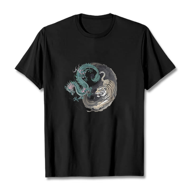 Buddha Stones Tiger Drache Yin Yang Baumwolle T-Shirt - Schwarz - 2XL - image 5