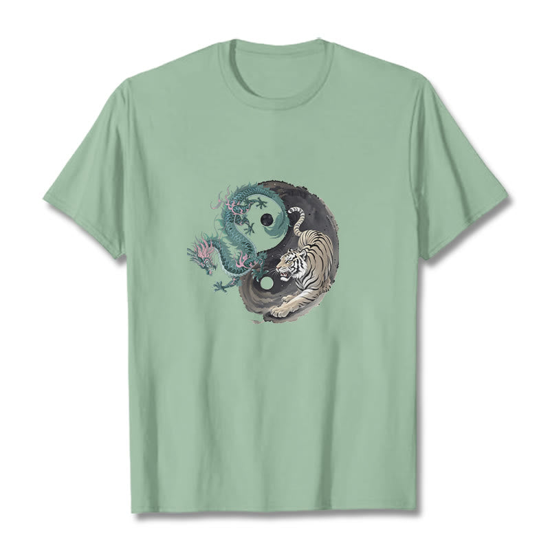 Buddha Stones Tiger Drache Yin Yang Baumwolle T-Shirt - Blassgrün - 2XL - image 15