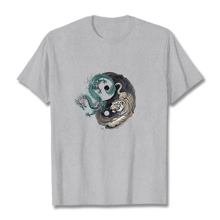 Buddha Stones Tiger Drache Yin Yang Baumwolle T-Shirt - Hellgrau - 2XL - image 1