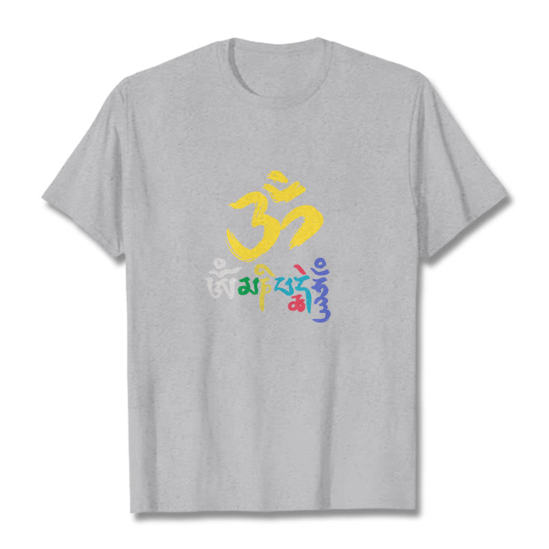 Buddha Stones Bunte Om Mani Padme Hum Baumwolle T-shirt - Hellgrau - 2XL - image 18
