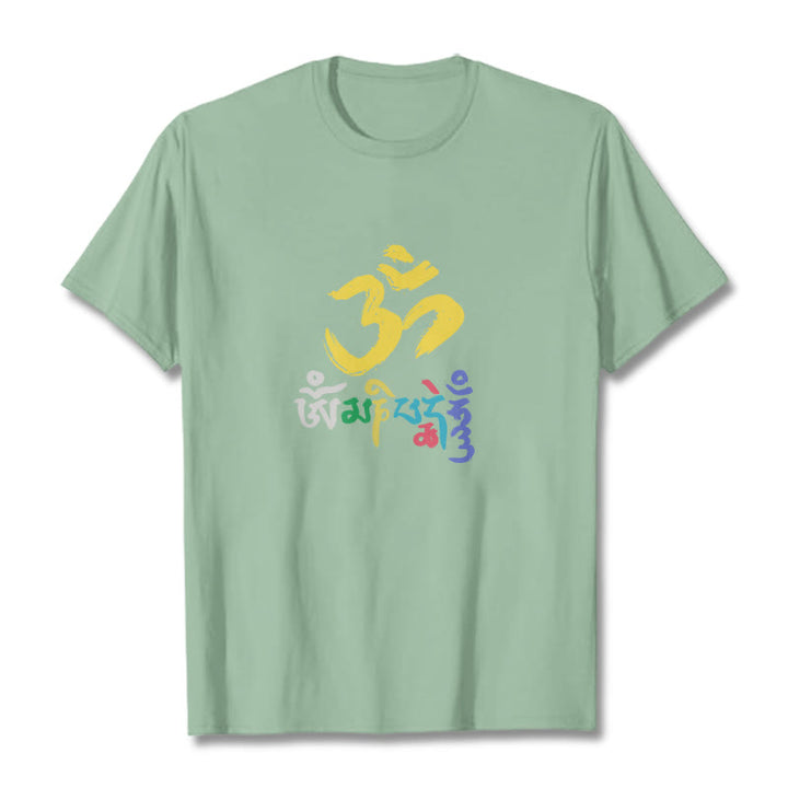Buddha Stones Bunte Om Mani Padme Hum Baumwolle T-shirt - Blassgrün - 2XL - image 14
