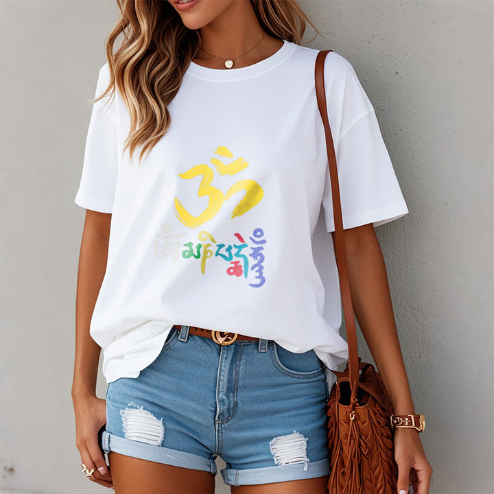 Buddha Stones Bunte Om Mani Padme Hum Baumwolle T-shirt - image 12