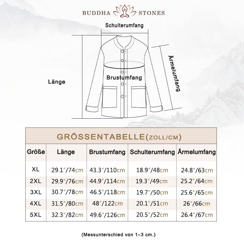 Buddha Stones Herren-Jacke mit Knopf, Ramie-Leinen, Baumwollfleece, gefüttert, mit Taschen - image 5