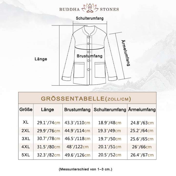 Buddha Stones Herren-Jacke mit Knopf, Ramie-Leinen, Baumwollfleece, gefüttert, mit Taschen - image 5