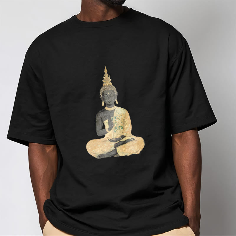 T-Shirt mit Buddha Stones und meditierendem Buddha-Muster aus Baumwolle - image 12