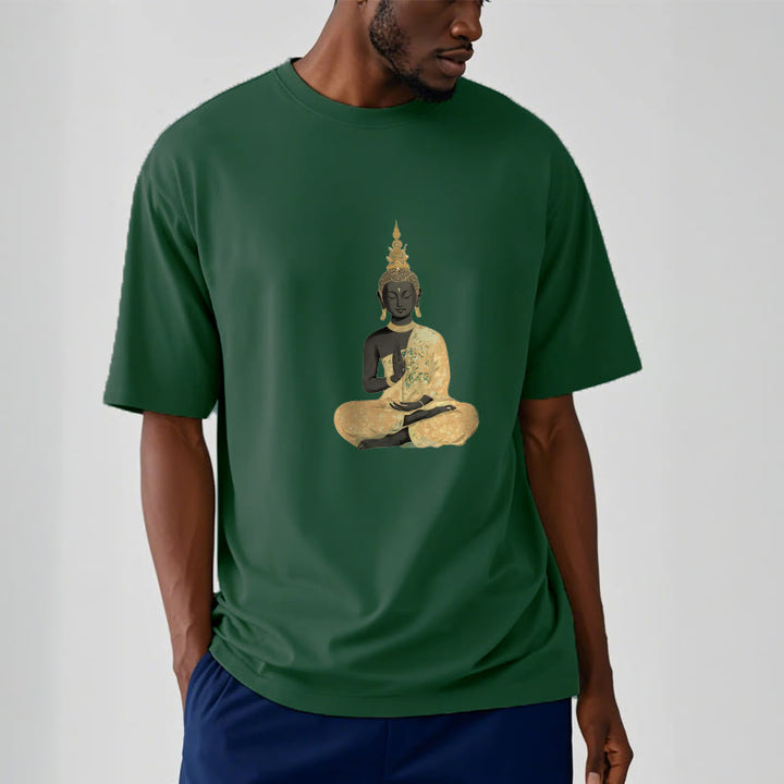 T-Shirt mit Buddha Stones und meditierendem Buddha-Muster aus Baumwolle - image 5