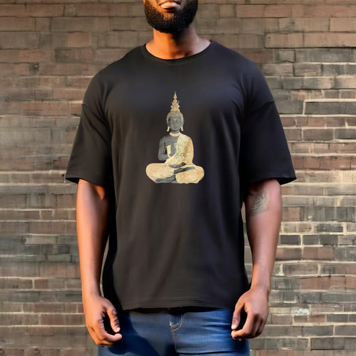 T-Shirt mit Buddha Stones und meditierendem Buddha-Muster aus Baumwolle - image 13