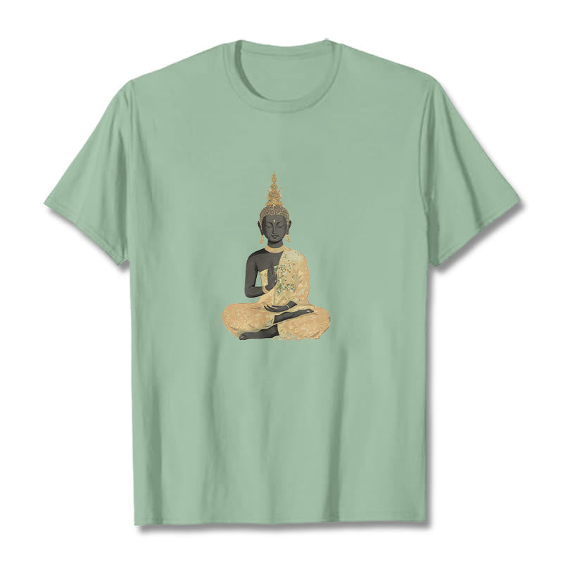 T-Shirt mit Buddha Stones und meditierendem Buddha-Muster aus Baumwolle - Blassgrün - 2XL - image 17