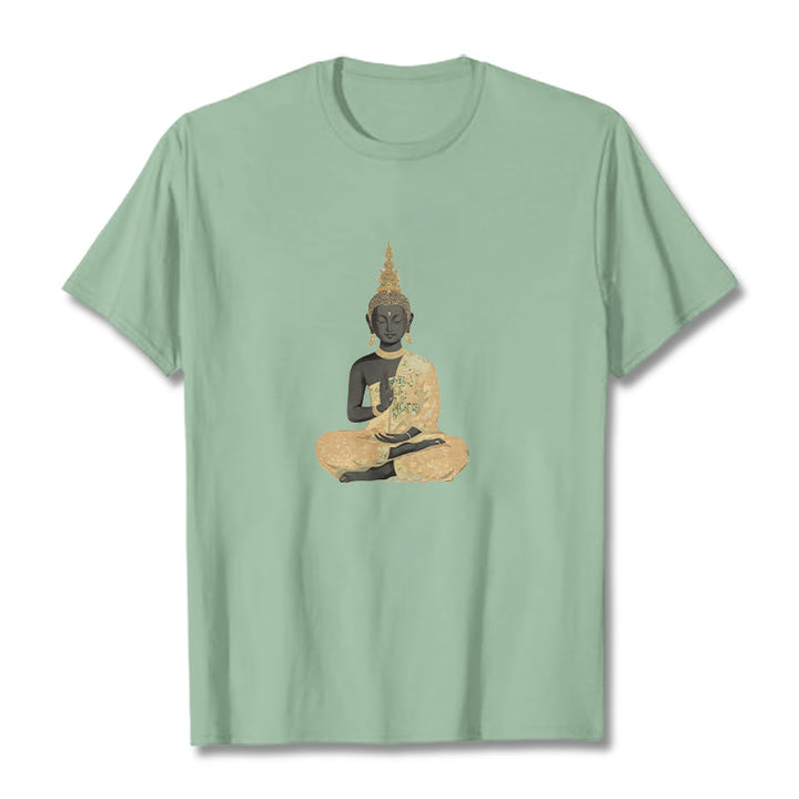 T-Shirt mit Buddha Stones und meditierendem Buddha-Muster aus Baumwolle - Blassgrün - 2XL - image 17