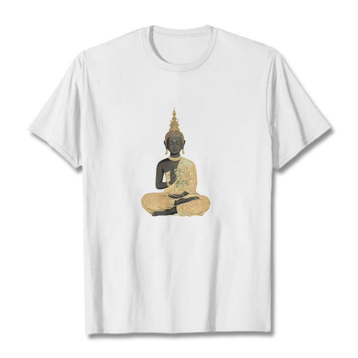 T-Shirt mit Buddha Stones und meditierendem Buddha-Muster aus Baumwolle - Weiß - 2XL - image 6