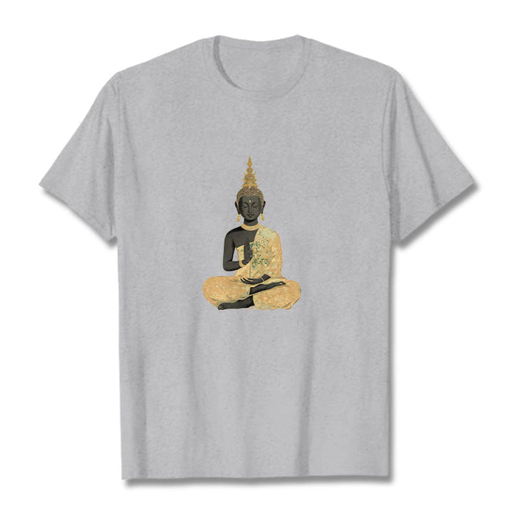 T-Shirt mit Buddha Stones und meditierendem Buddha-Muster aus Baumwolle - Hellgrau - 2XL - image 15