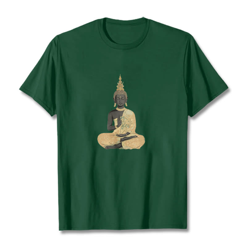 T-Shirt mit Buddha Stones und meditierendem Buddha-Muster aus Baumwolle - WaldGrün - 2XL - image 4