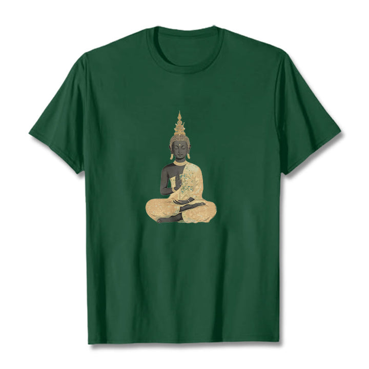 T-Shirt mit Buddha Stones und meditierendem Buddha-Muster aus Baumwolle - WaldGrün - 2XL - image 4