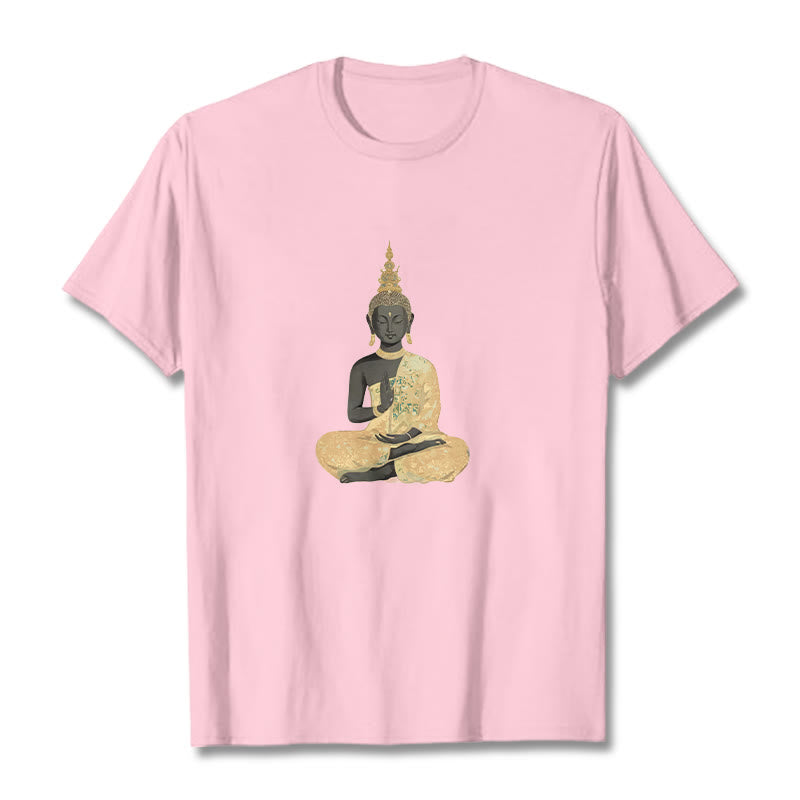 T-Shirt mit Buddha Stones und meditierendem Buddha-Muster aus Baumwolle - Hellrosa - 2XL - image 19