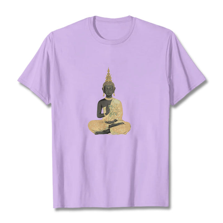 T-Shirt mit Buddha Stones und meditierendem Buddha-Muster aus Baumwolle - Pflaume - 2XL - image 9