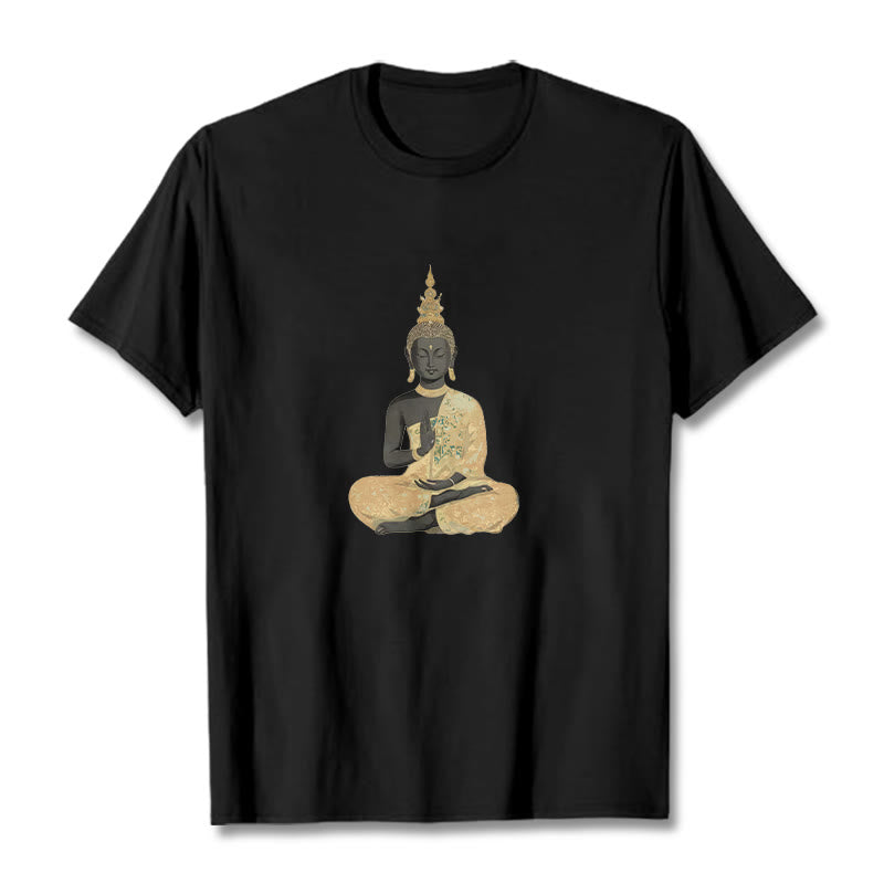 T-Shirt mit Buddha Stones und meditierendem Buddha-Muster aus Baumwolle - Schwarz - 2XL - image 11