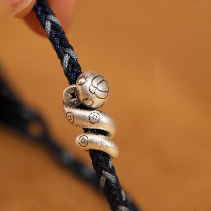 Buddha Stones 999 Sterling Silber Jahr der Schlange Handgemachtes Kupfermünzen-Schutz-Geflochtenes Armband - image 13
