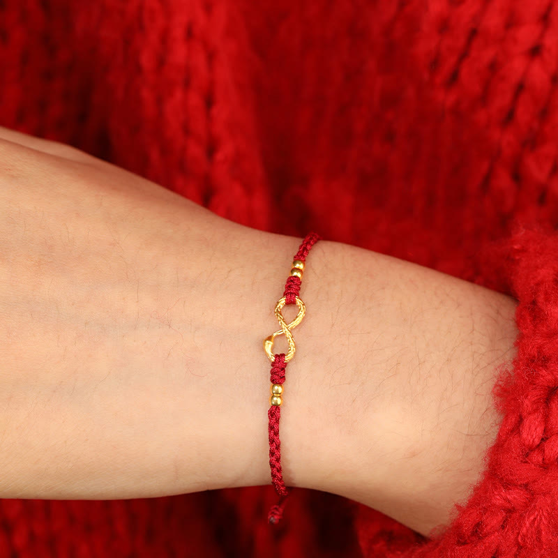 Buddha Stones 999 Gold Jahr der Schlange Ewiger Endloser Knoten Unendlichkeit Handgemachtes Glücksarmband - image 13