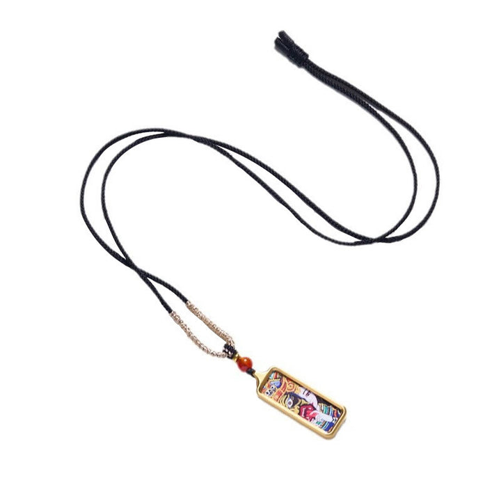 Buddha Stones Tibet Zakiram Gelber Gott des Reichtums Neunschwänziger Fuchs Handbemalter Thangka Ruhiger Halskettenanhänger - image 3