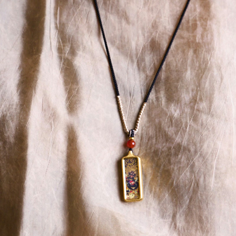 Buddha Stones Tibet Zakiram Gelber Gott des Reichtums Neunschwänziger Fuchs Handbemalter Thangka Ruhiger Halskettenanhänger - image 7