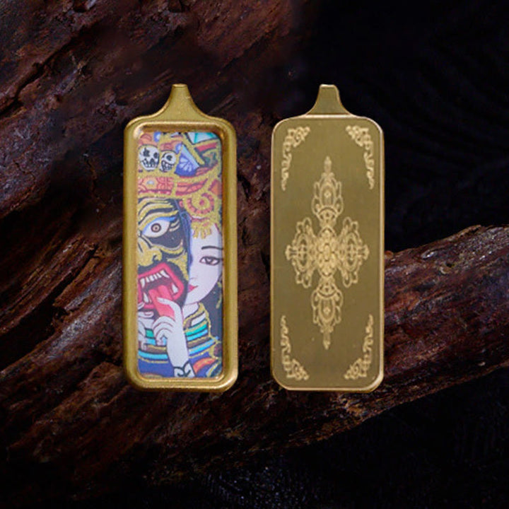 Buddha Stones Tibet Zakiram Gelber Gott des Reichtums Neunschwänziger Fuchs Handbemalter Thangka Ruhiger Halskettenanhänger - image 1