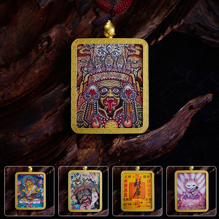 Buddha Stones, tibetischer Zakiram, neunschwänziger Fuchs, gelber Gott des Reichtums, bemalt, Thangka, Hoffnung, Halskettenanhänger - image 1