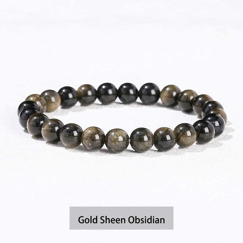 Buddha Stones Verschiedene Kristallsteine Amethyst Grüner Aventurin Rosenquarz Heilarmband - Goldglanz-Obsidian - 10 mm (Handgelenkumfang 14–16 cm) - image 8