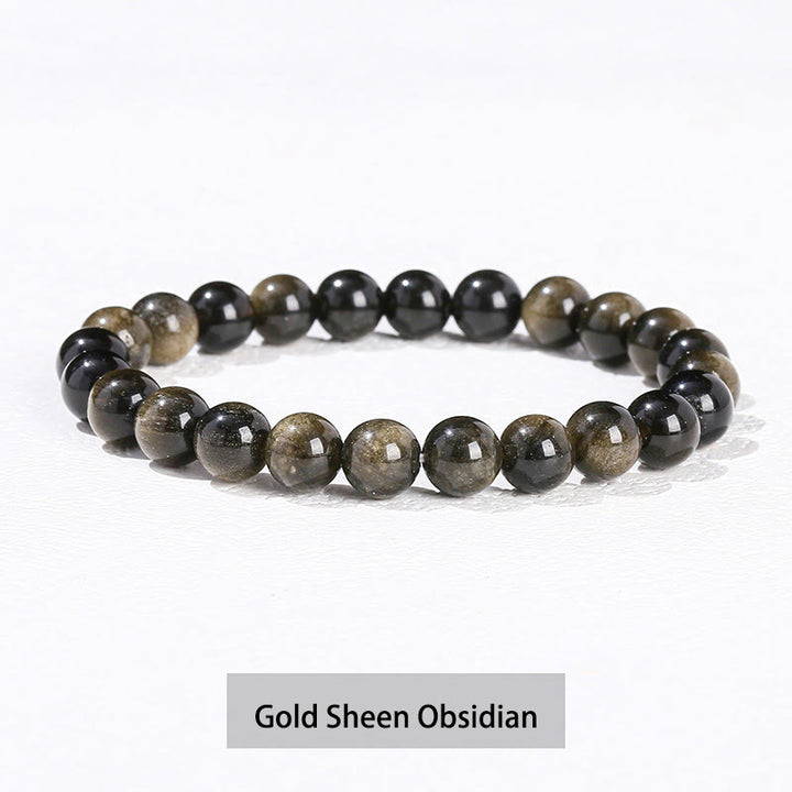 Buddha Stones Verschiedene Kristallsteine Amethyst Grüner Aventurin Rosenquarz Heilarmband - Goldglanz-Obsidian - 10 mm (Handgelenkumfang 14–16 cm) - image 8