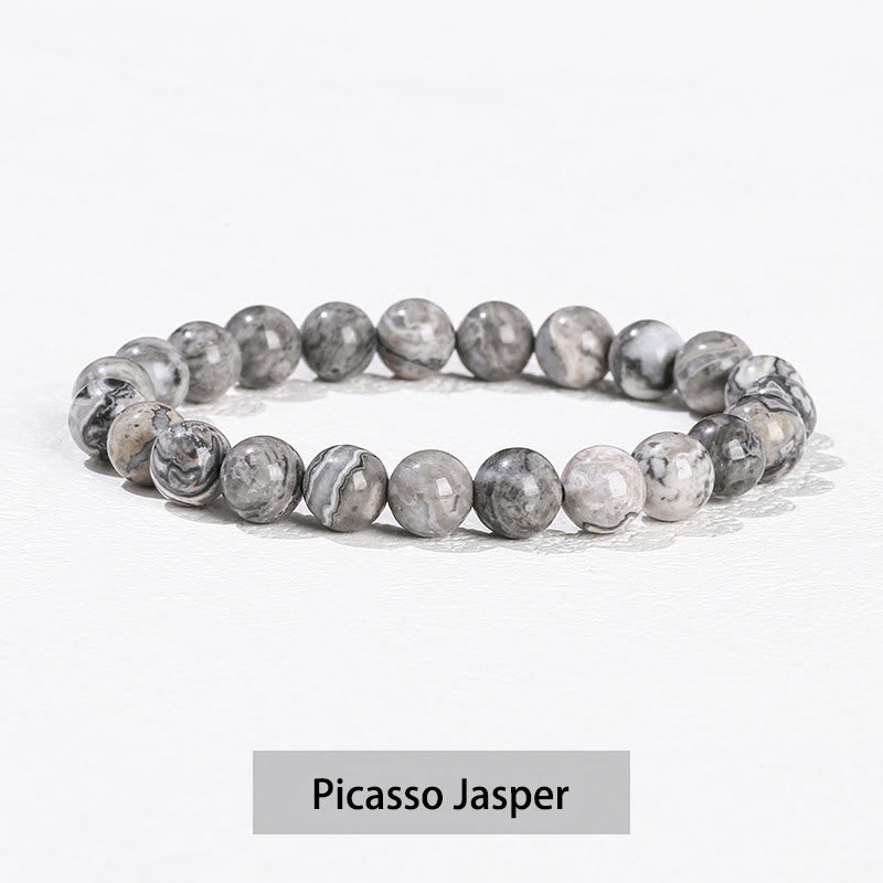 Buddha Stones Verschiedene Kristallsteine Amethyst Grüner Aventurin Rosenquarz Heilarmband - Picasso-Jaspis - 10 mm (Handgelenkumfang 14–16 cm) - image 28