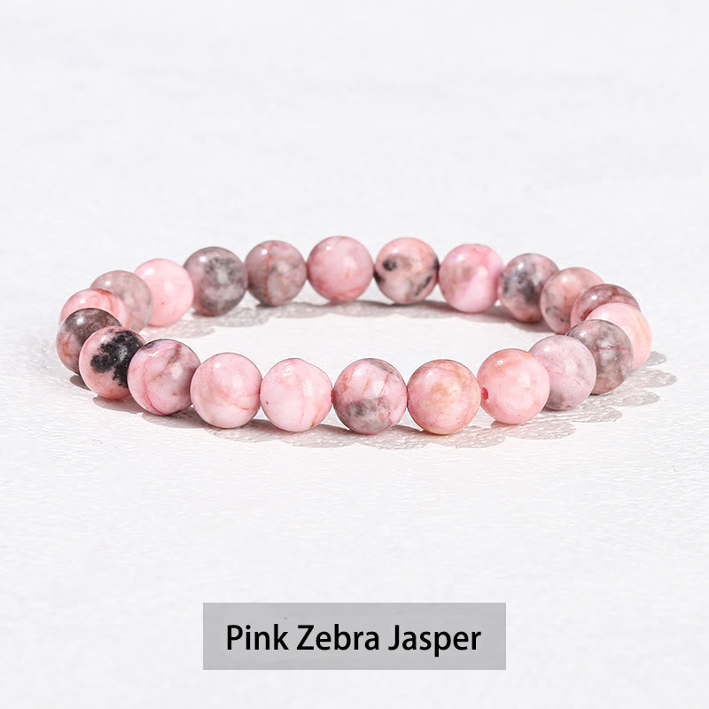 Buddha Stones Verschiedene Kristallsteine Amethyst Grüner Aventurin Rosenquarz Heilarmband - Rosa Zebrajaspis - 10 mm (Handgelenkumfang 14–16 cm) - image 31