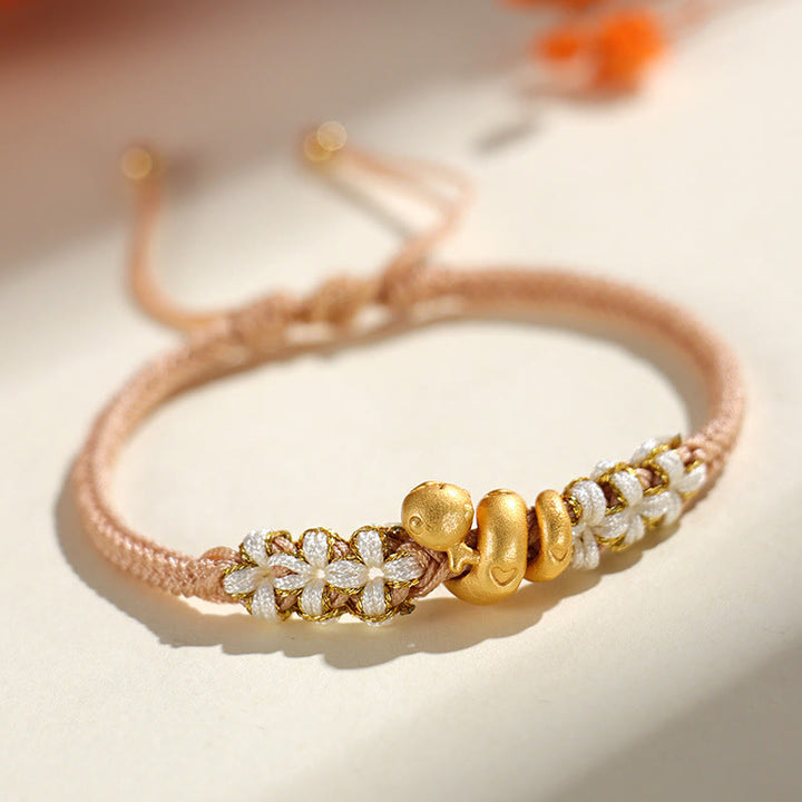 Buddha Stones Handgemachtes 999 Sterling Silber Jahr der Schlange Rote Schnur Herz Pfirsichblüte Glücksarmband - Biskuitschnur, 999 Sterlingsilber (Handgelenkumfang: 15–18 cm) - image 16