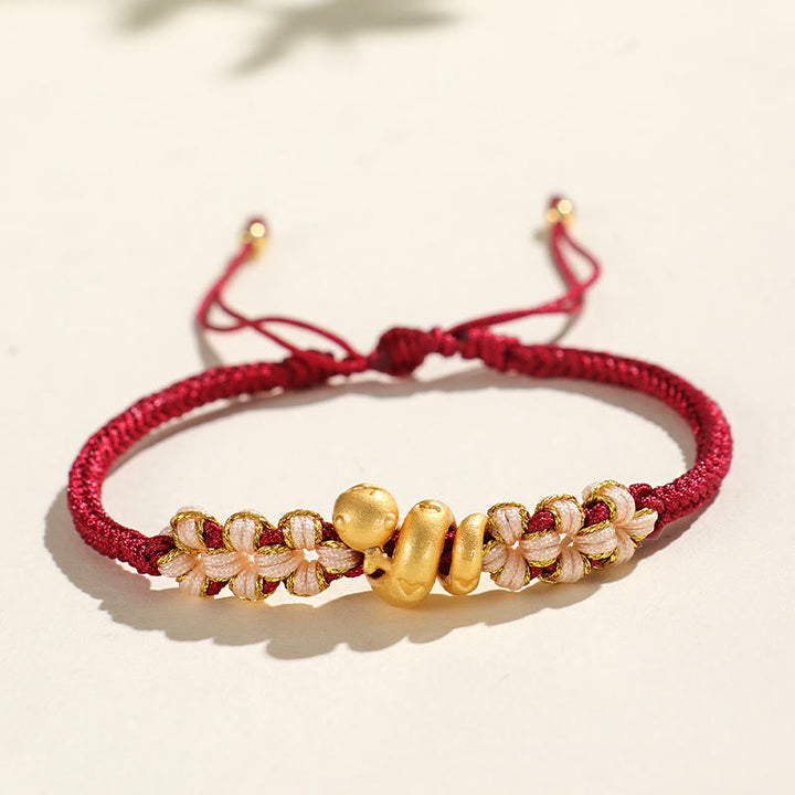 Buddha Stones Handgemachtes 999 Sterling Silber Jahr der Schlange Rote Schnur Herz Pfirsichblüte Glücksarmband - image 9