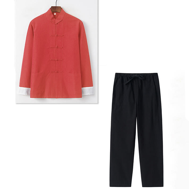 Buddha Stones 2-teiliges Herbst-Tang-Anzug-Set für Herren mit Froschknöpfen aus Baumwolle, langärmelig, Hemd und Hose - image 12