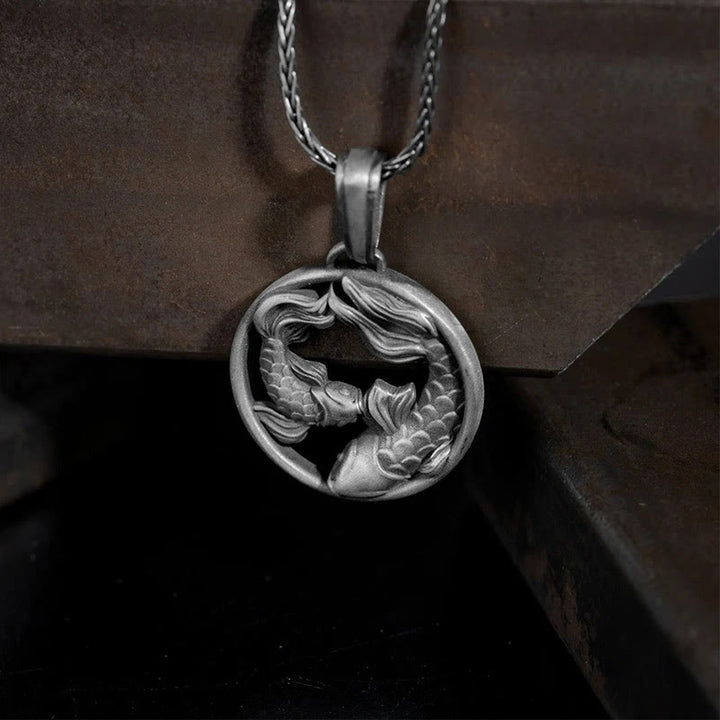 Buddha Stones Halskette mit Anhänger aus reinem Zinn mit Doppel-Koi-Fisch - image 2